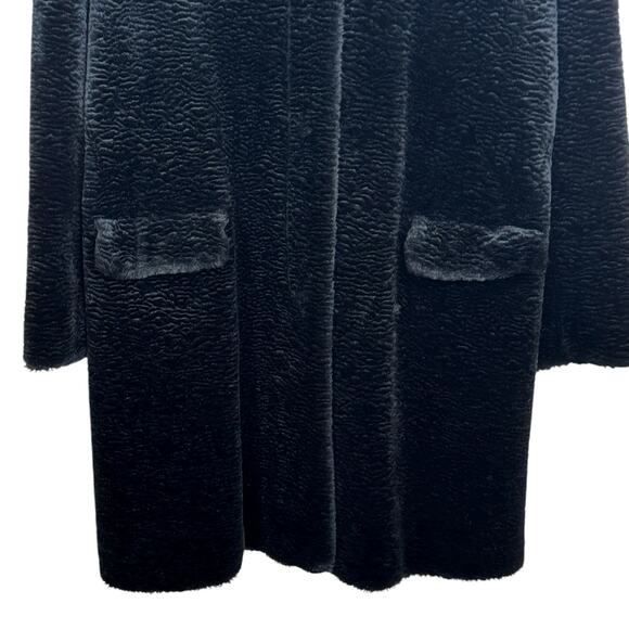 Vintage 1990's Made in USA Express Size Large Long Black Faux Fur Coat - Picture 4 of 8